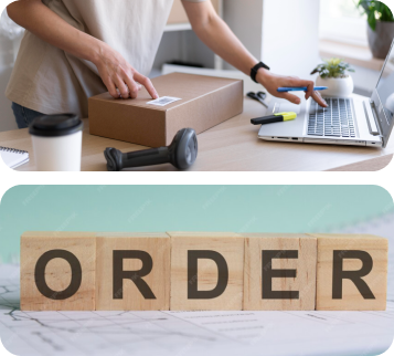 Person packing orders in home office